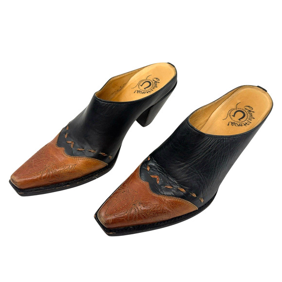 Lucchese Charlie 1 Horse Western Mules Size 6B Leather 2-Tone Pointed Cowgirl - Picture 1 of 10